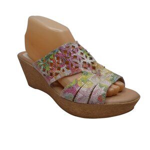 Spring Step Viniko Floral Leather Open Toe Wedge Slide Sandals Womens 41 US 10